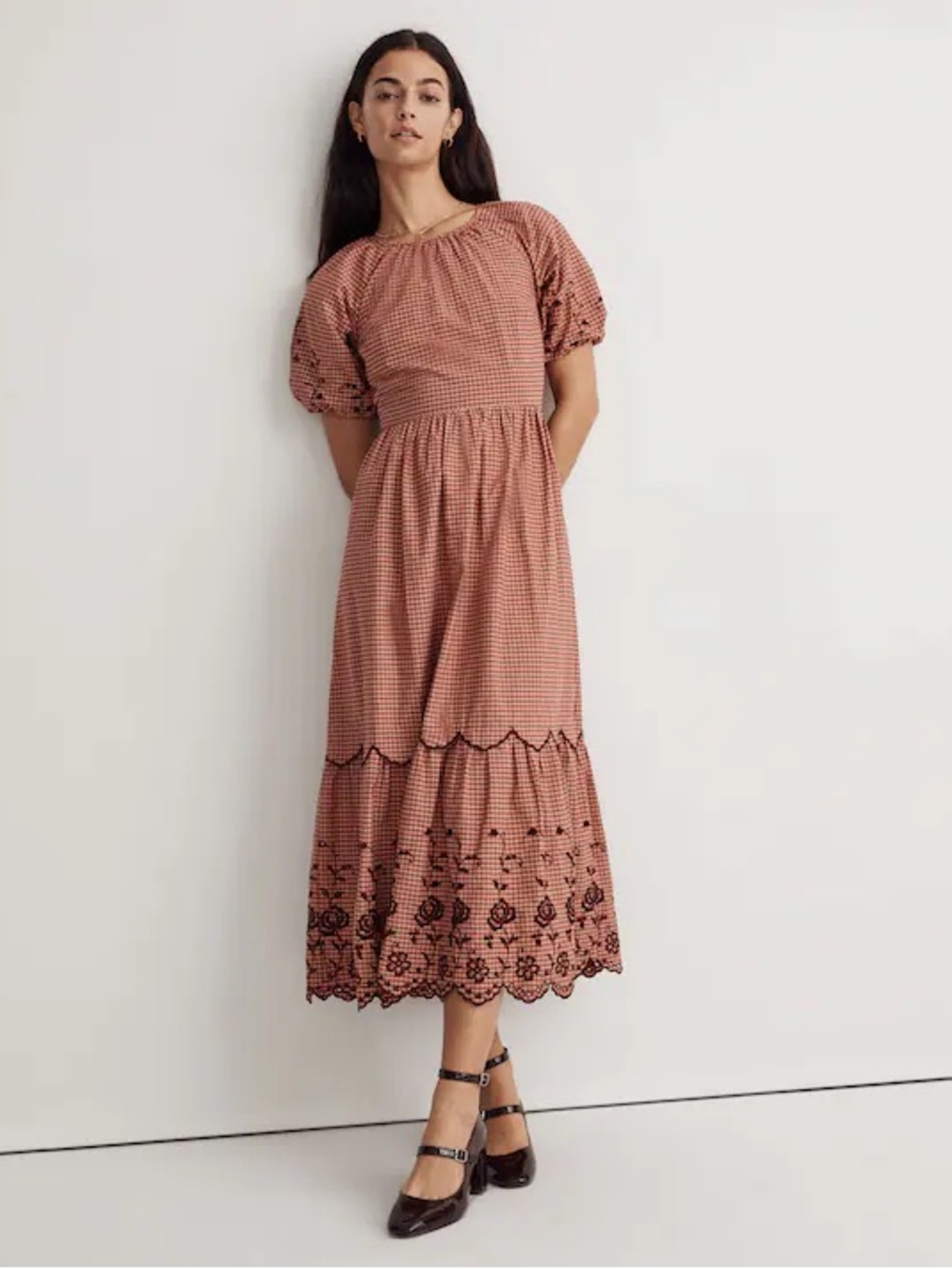 Madewell • NWOT Embroidered Bubble-Sleeve Midi Dress